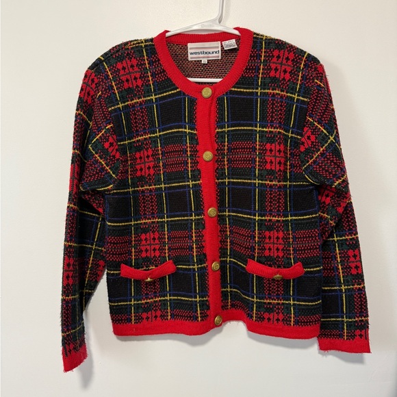 Westbound Red and Black Plaid Sweater cardigan size S. Christmas sweater - Picture 1 of 4